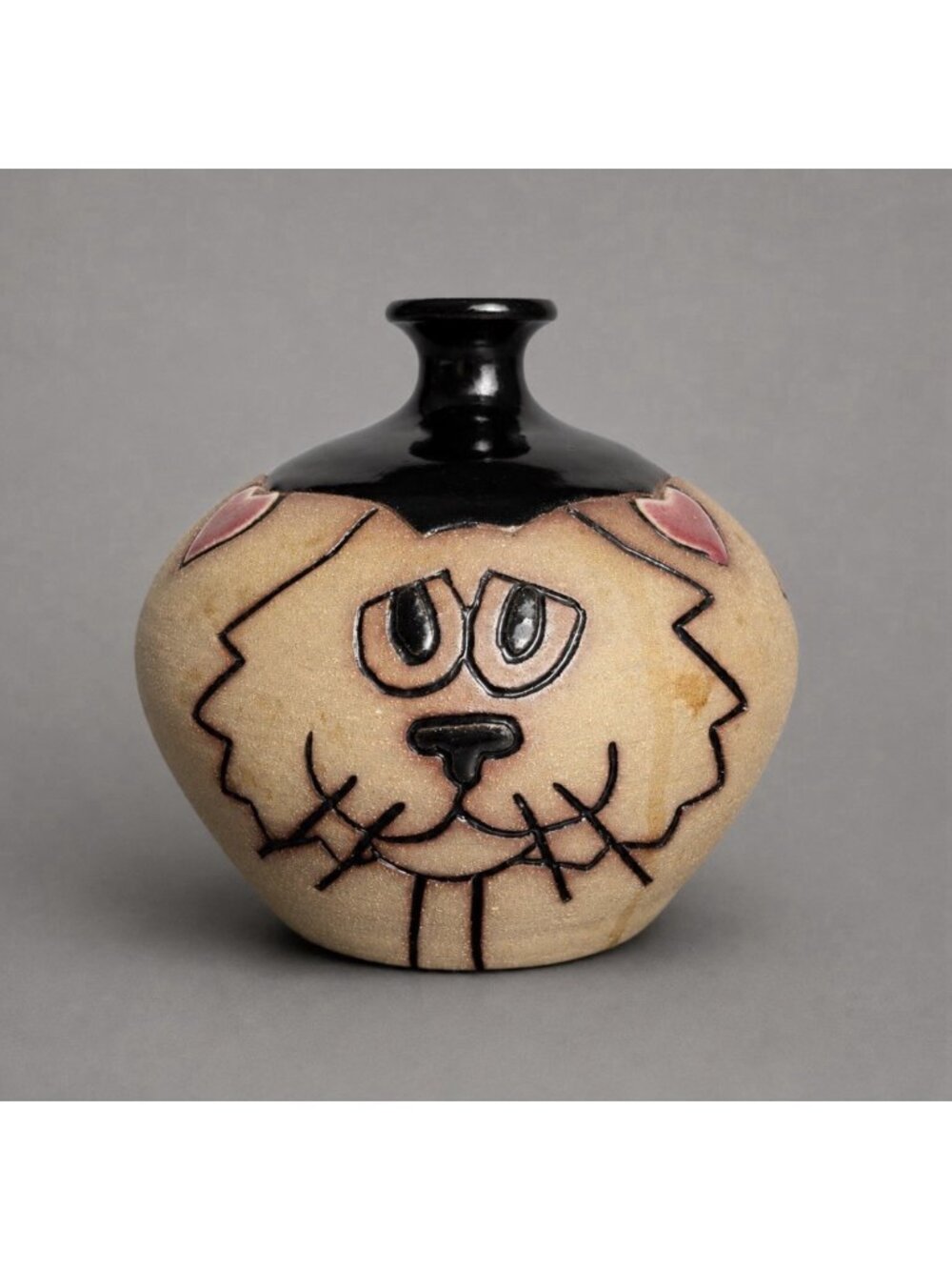 Vintage Handmade Studio Art Pottery Stoneware Pumpkin Cat Heart Jar Signed READ